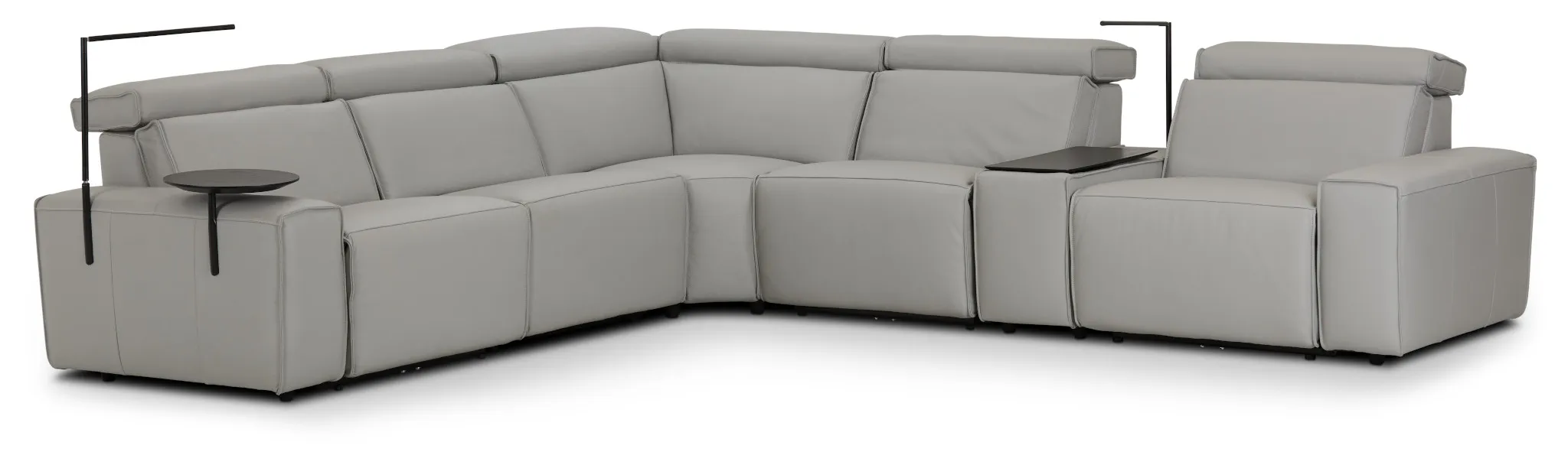 Carmelo Gray Leather Medium Triple Power Sectional W/left Table & Light