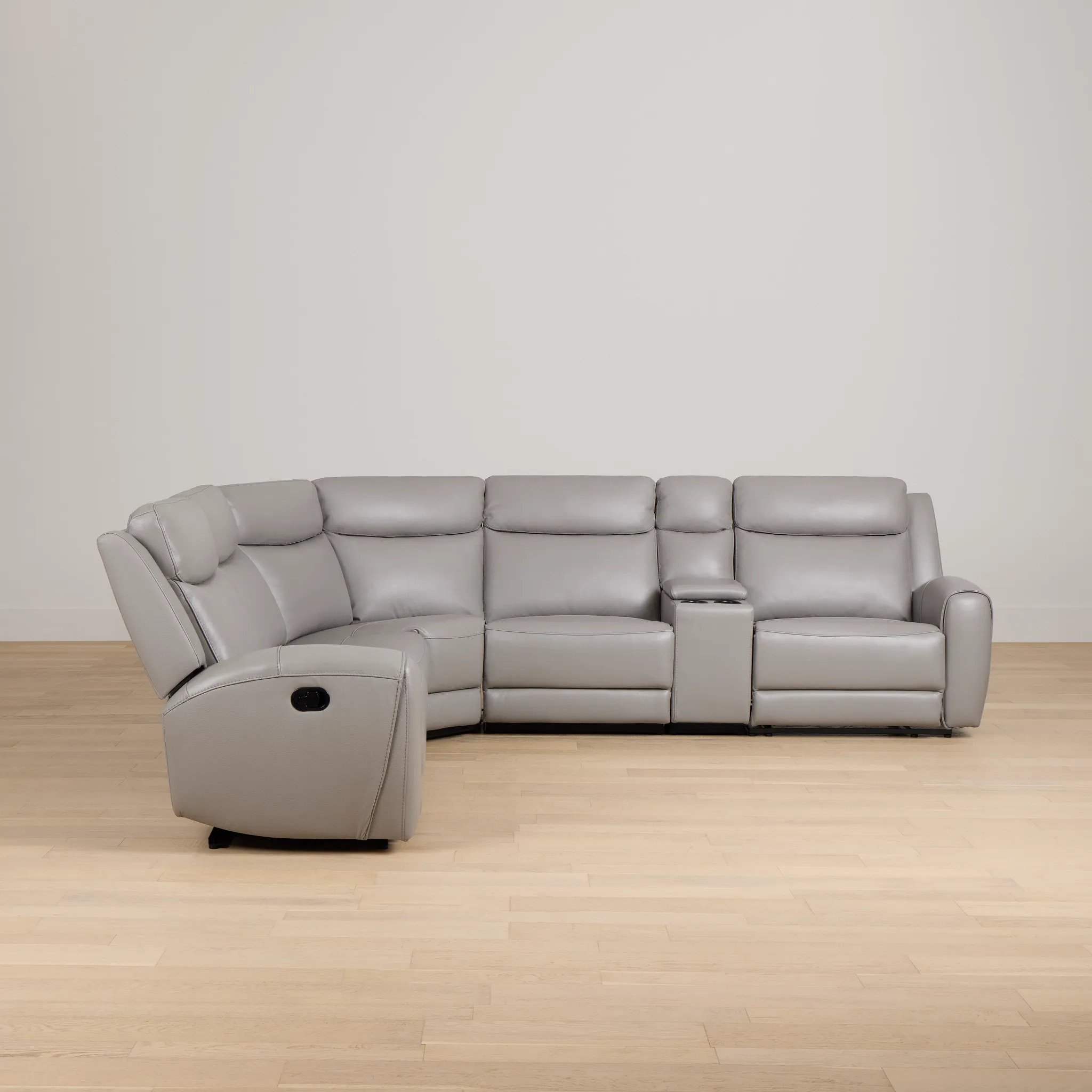 Walker Light Gray Lthr/vinyl Medium Dual Manual 2-arm Sectional