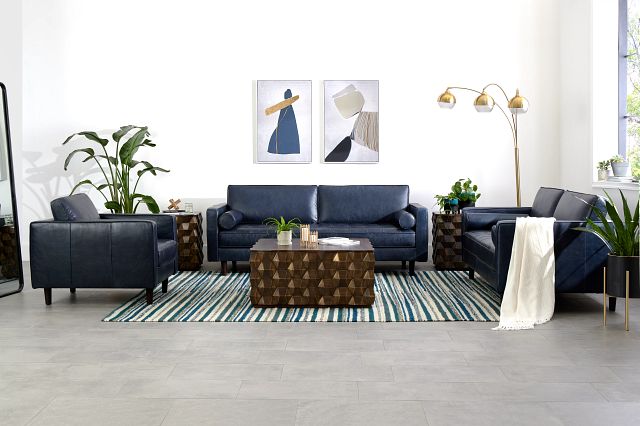 Ezra Blue Leather Loveseat