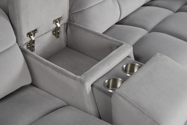Gemma Light Gray Velvet Power Reclining Console Sofa