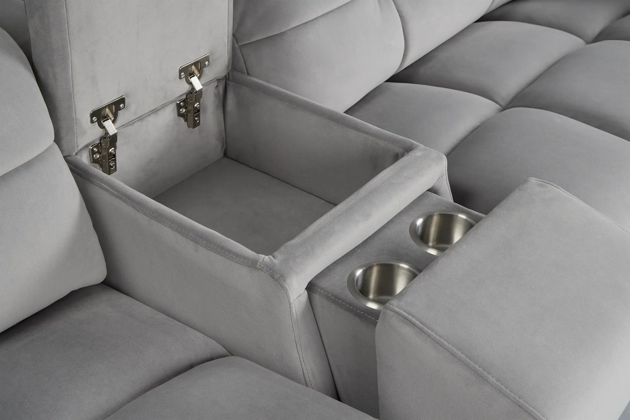 Gemma Light Gray Velvet Power Reclining Console Sofa Gemma Light Gray Velvet Power Reclining Console Sofa