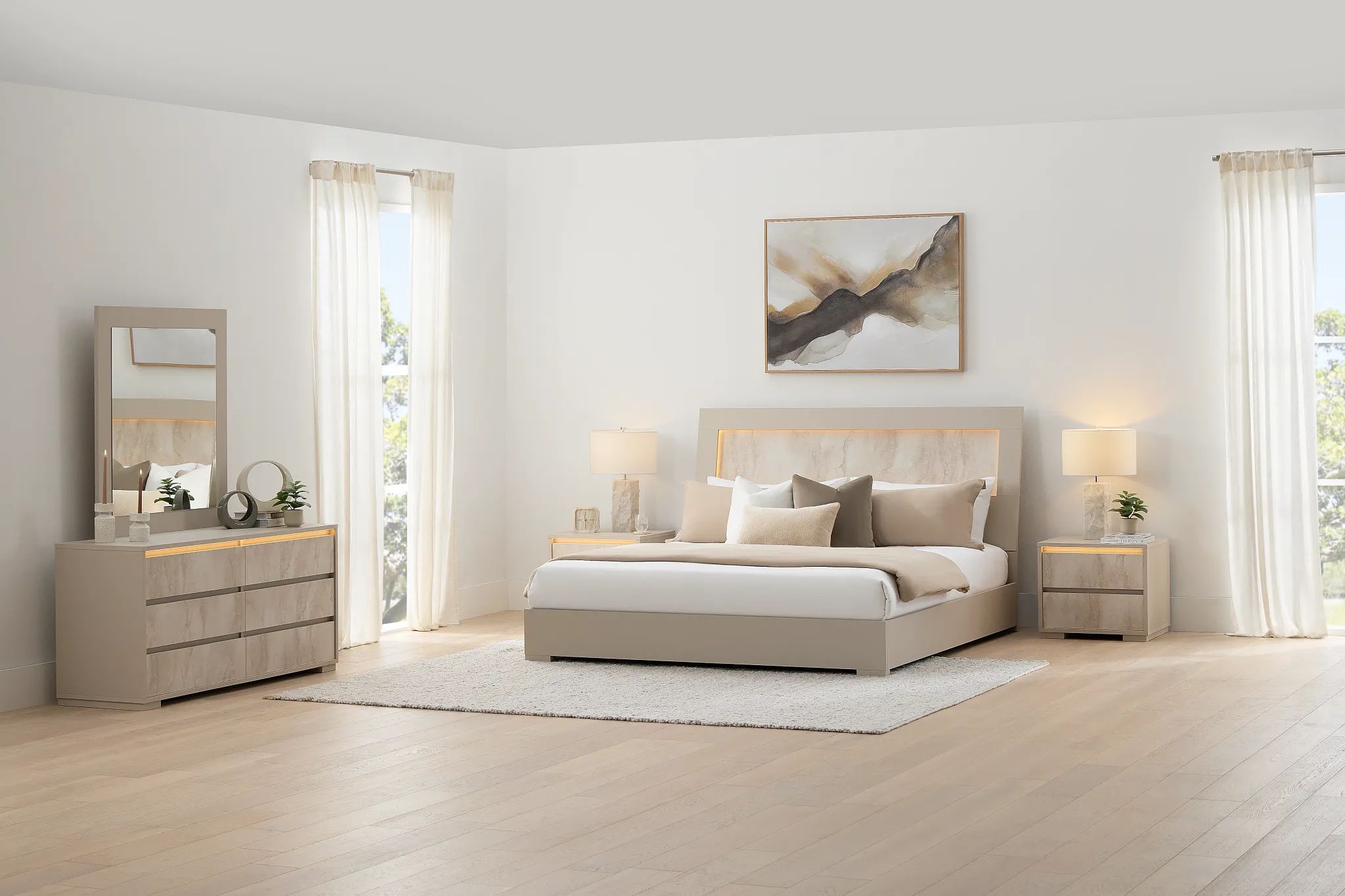 Valencia Light Tone Panel Bed