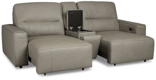 Rudy Gray Lthr/vinyl Power Extension Chaise Console Loveseat
