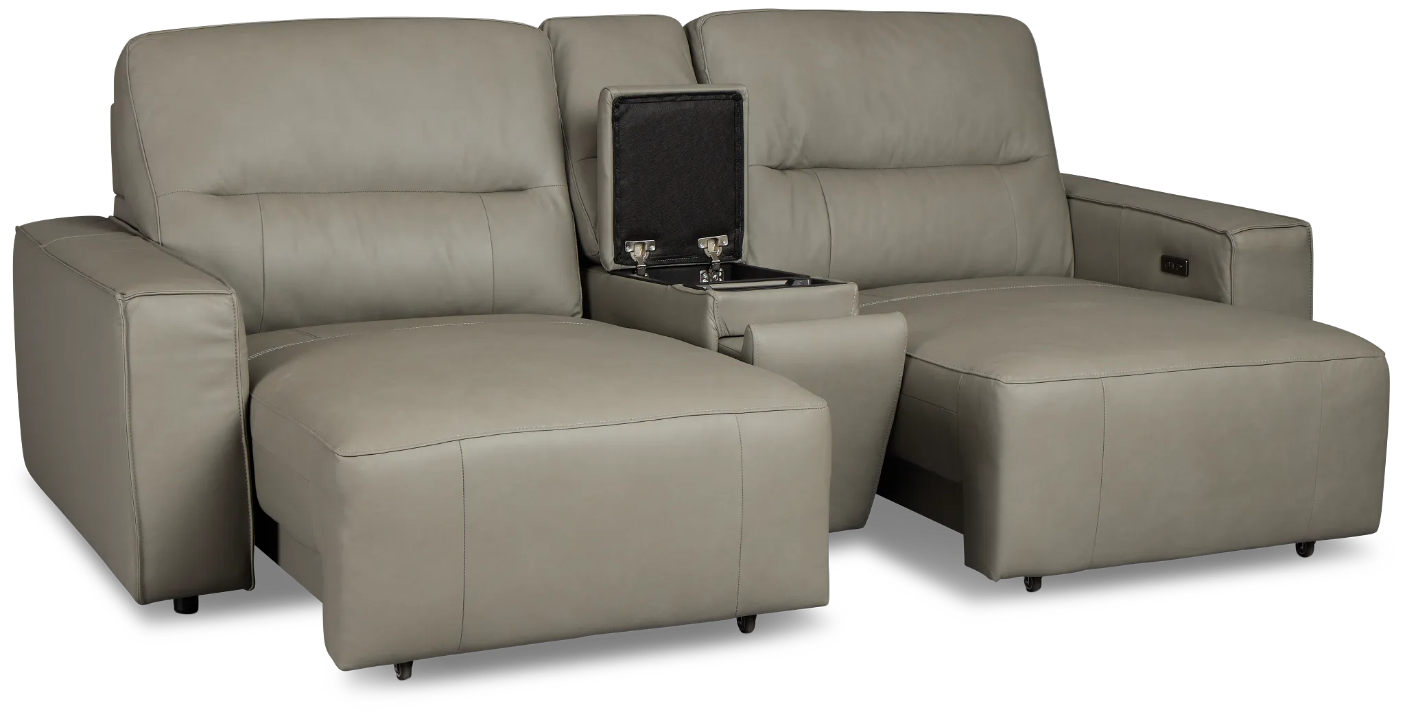 Rudy Gray Lthr/vinyl Power Extension Chaise Console Loveseat