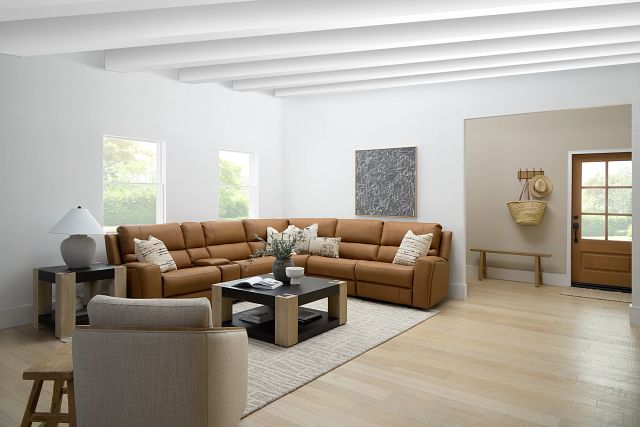 Summit Light Brown Lthr/vinyl Medium Triple Power 2-arm Sectional