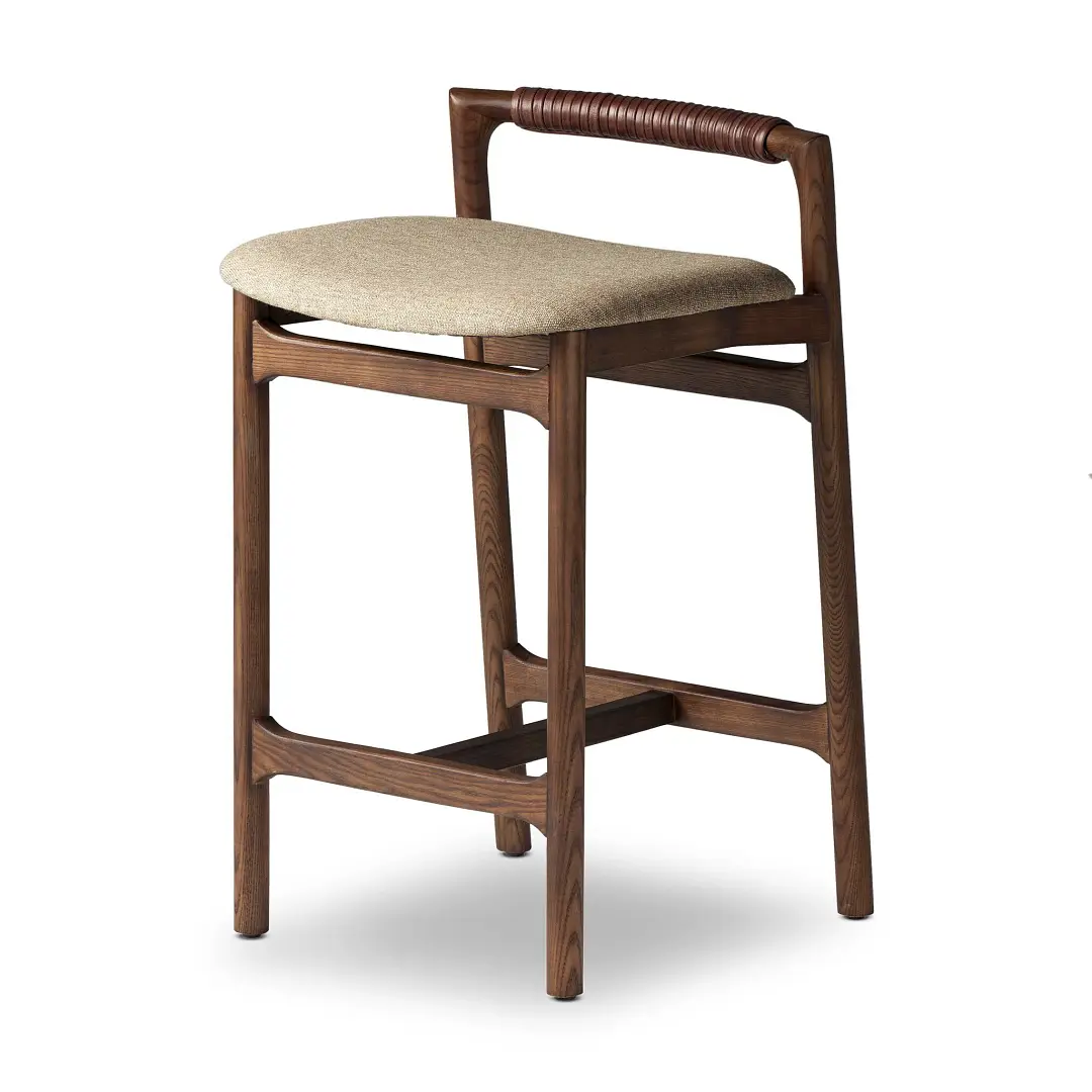 Four Hands Mina Mid Tone 24" Upholstered Barstool Four Hands Mina Mid Tone 24" Upholstered Barstool