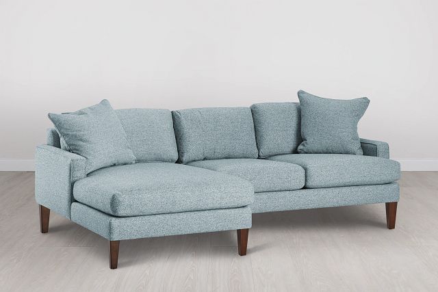 Morgan Teal Fabric Small Left Chaise Sectional W/ Wood Legs (0)