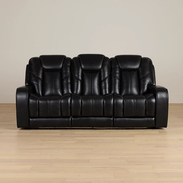 Eclipse Black Lthr/vinyl Power Reclining Sofa W/ Massage