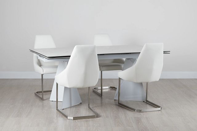 Monaco White Ceramic Table & 4 Upholstered Chairs