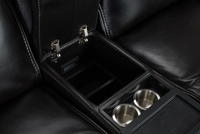 Casey Black Lthr/vinyl Power Reclining Console Sofa