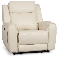 Walker Ivory Lthr/vinyl Power Recliner With Power Headrest