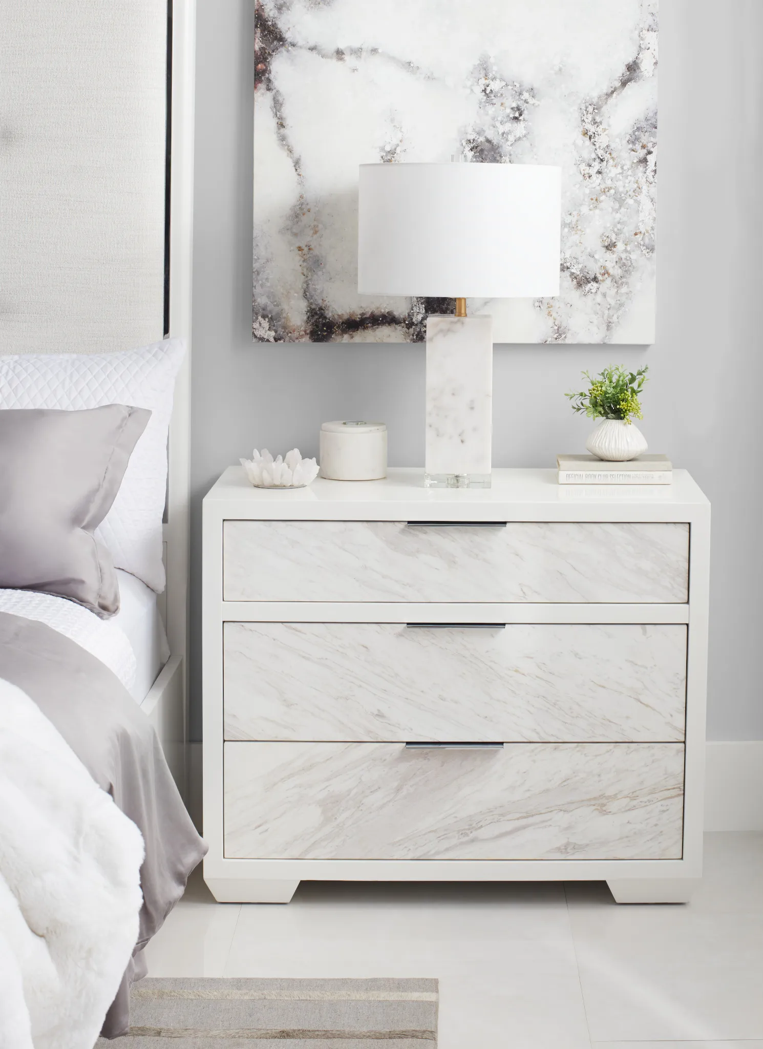 Ocean Drive White Marble Nightstand
