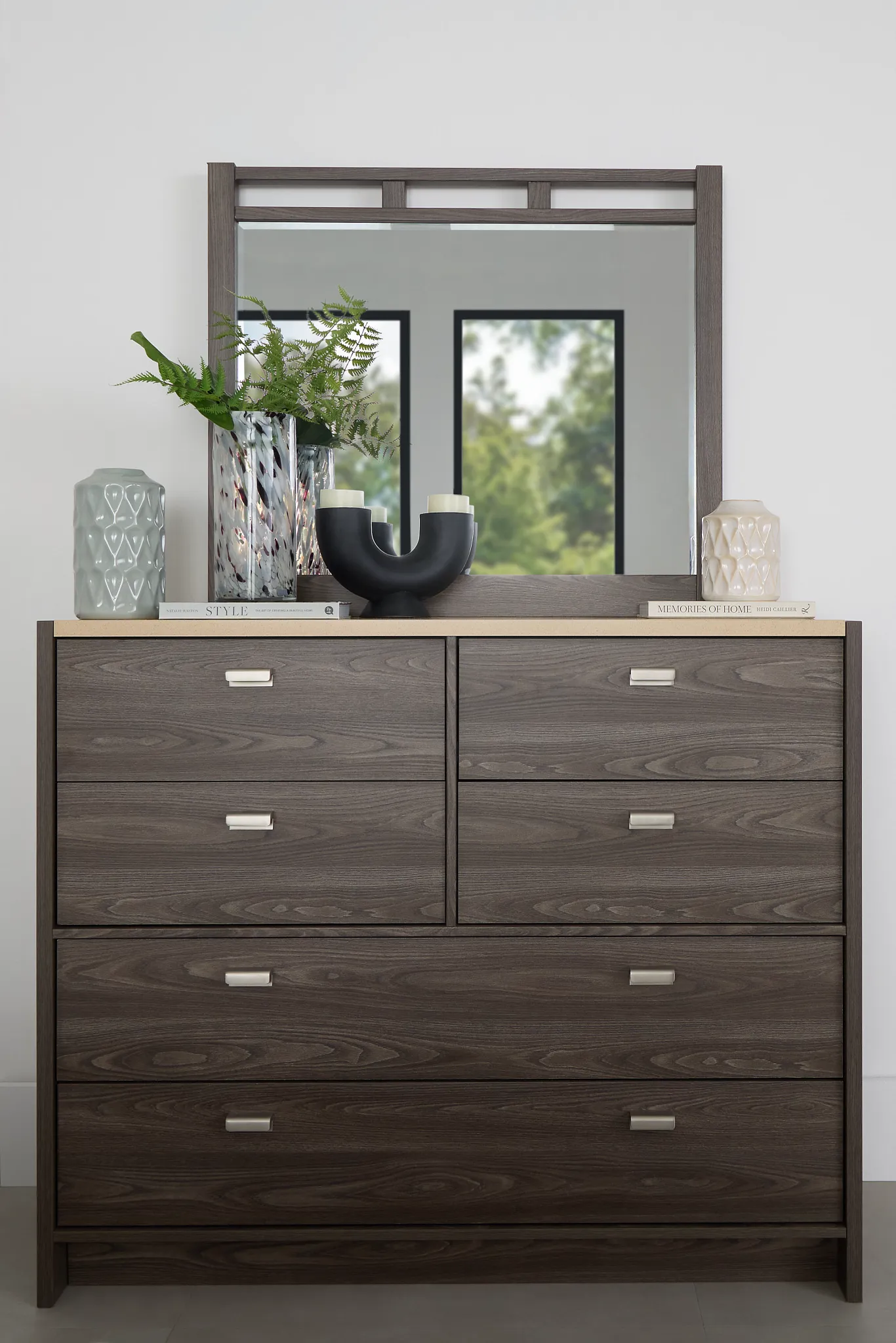 Warren Two-tone Stone Dresser & Mirror