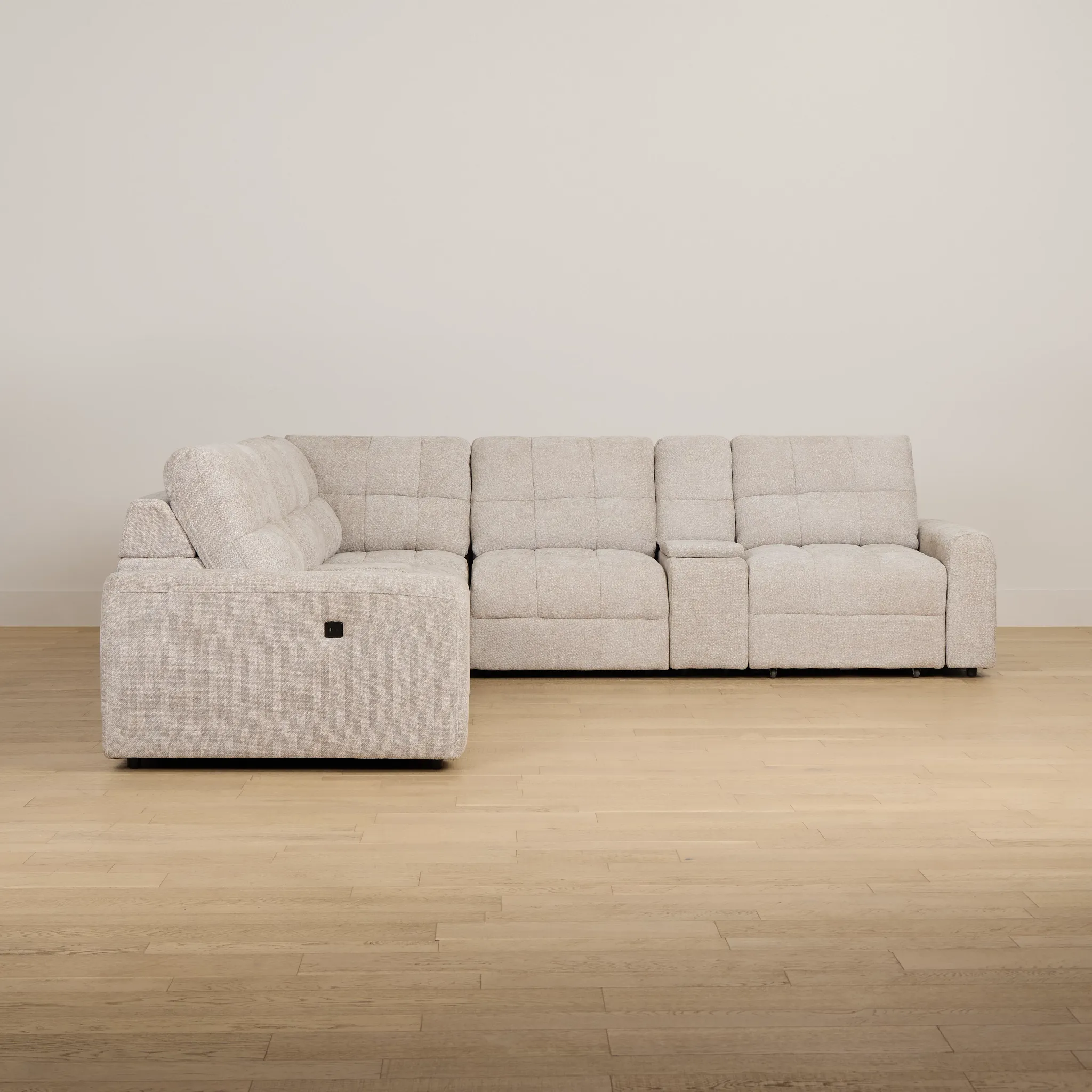 Hendrix Light Taupe Fabric Large Dual Power 2 Arm Extension Chaise Sectional