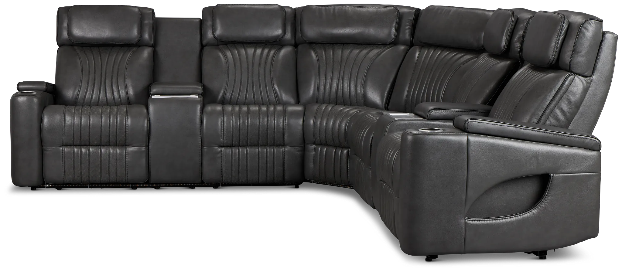Nova Dark Gray Lthr/vinyl Medium 2-arm Dual Power Massage Sectional