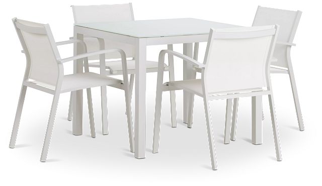 Lisbon White 36" Square Table & 4 Chairs