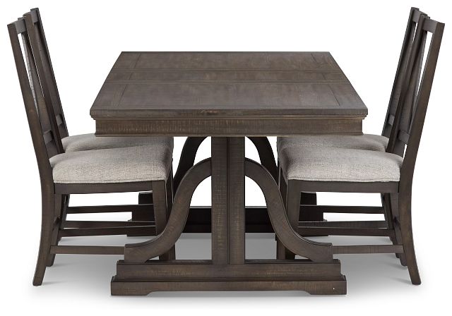 Heron Cove Dark Tone Trestle Rectangular Table & 4 Upholstered Chairs