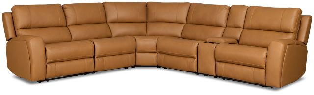 Summit Light Brown Lthr/vinyl Medium Dual Power 2-arm Reclining Sectional
