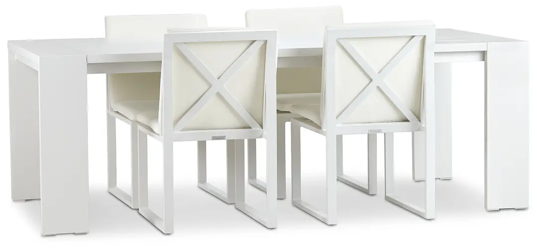 Linear White 87" Aluminum Table & 4 Cushioned Side Chairs Linear White 87" Aluminum Table & 4 Cushioned Side Chairs