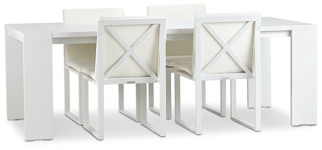 Linear White 87" Aluminum Table & 4 Cushioned Side Chairs