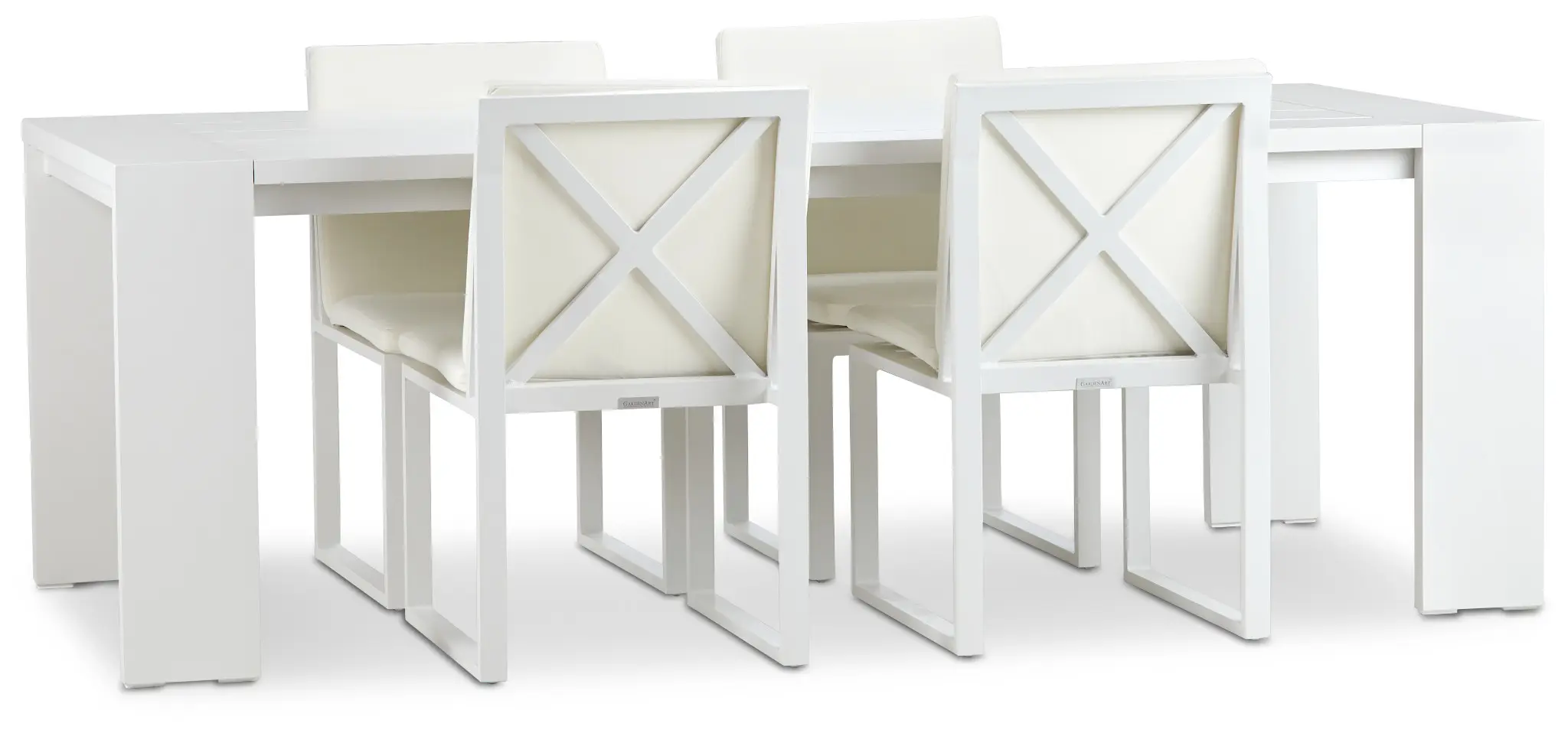 Linear White 87" Aluminum Table & 4 Cushioned Side Chairs Linear White 87" Aluminum Table & 4 Cushioned Side Chairs