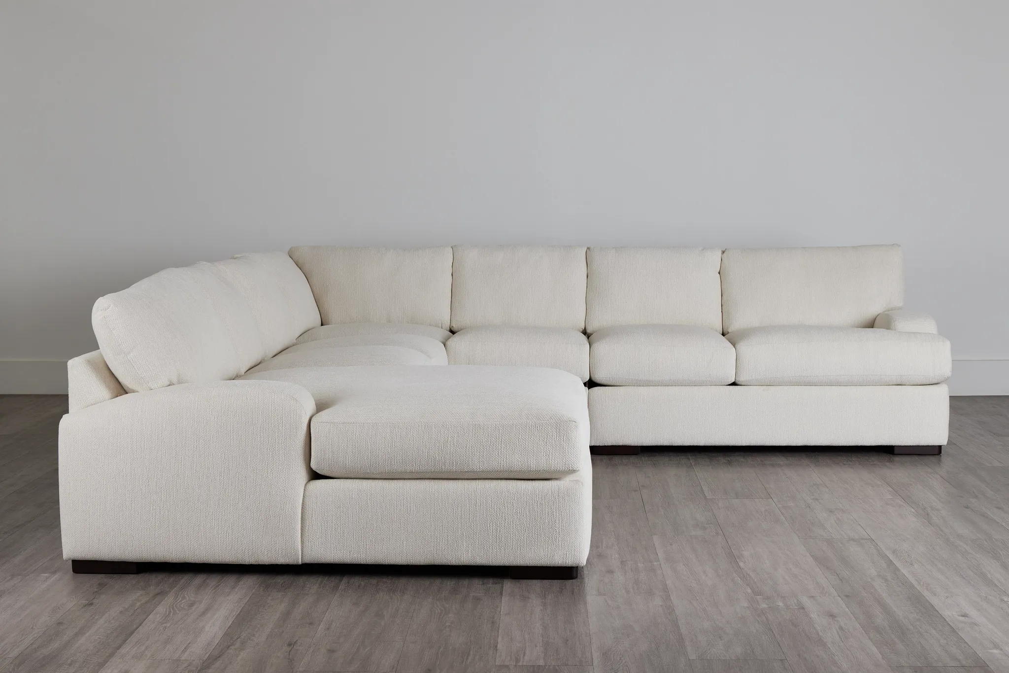 Alpha White Fabric Large Left Chaise Sectional
