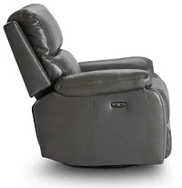 Mason Dark Gray Leather Power Glider Recliner With Power Headrest