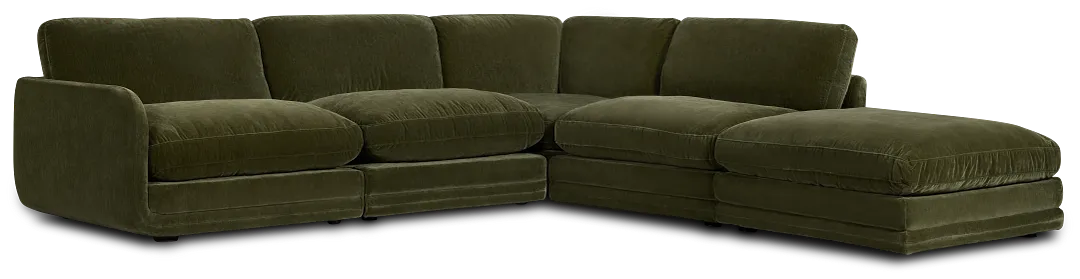 Jules Green Velvet 5-piece Right Facing Bumper Sectional