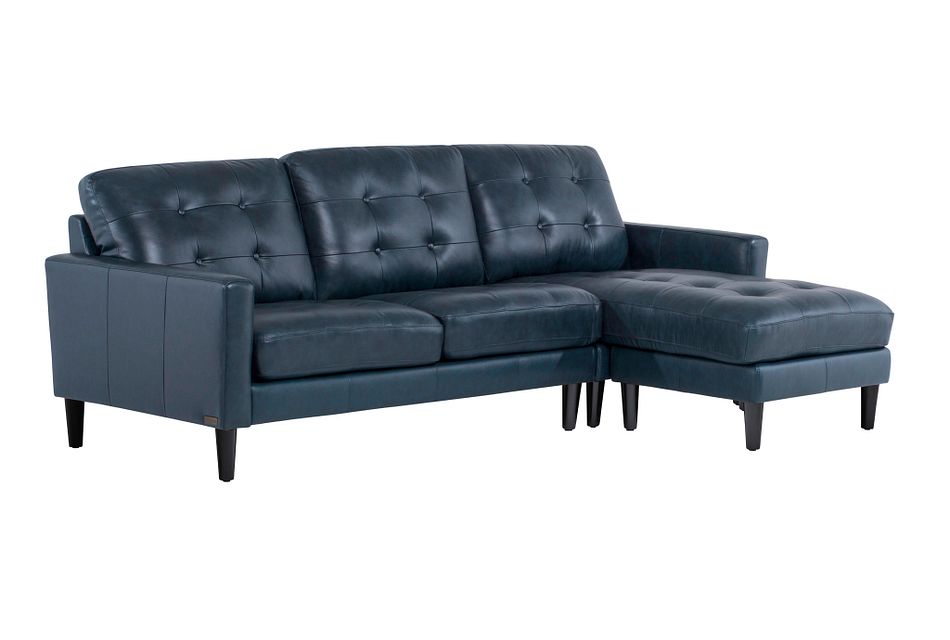 Finley Dark Blue Lthr Vinyl Reversible Chaise Sectional Living