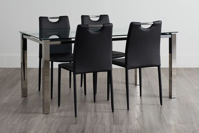 Skyline Black Rect Table & 4 Upholstered Chairs (2)