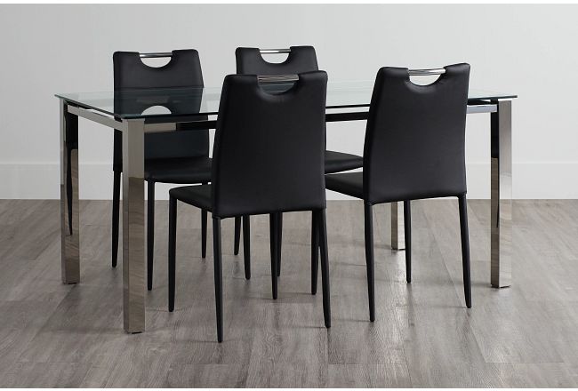 Skyline Black Rect Table & 4 Upholstered Chairs