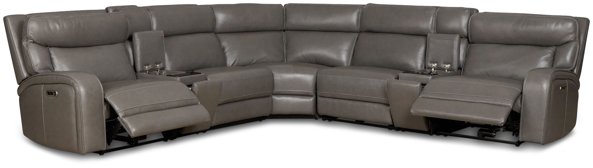 Jasper Gray Leather Large Dual Power Reclining Two-arm Sectional