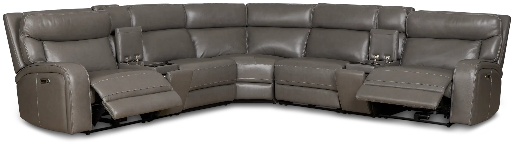 Jasper Gray Leather Large Dual Power Reclining Two-arm Sectional Jasper Gray Leather Large Dual Power Reclining Two-arm Sectional