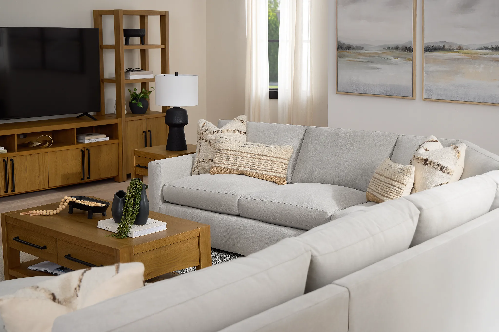 Hudson Gray Fabric Medium Right Chaise Wedge Sectional