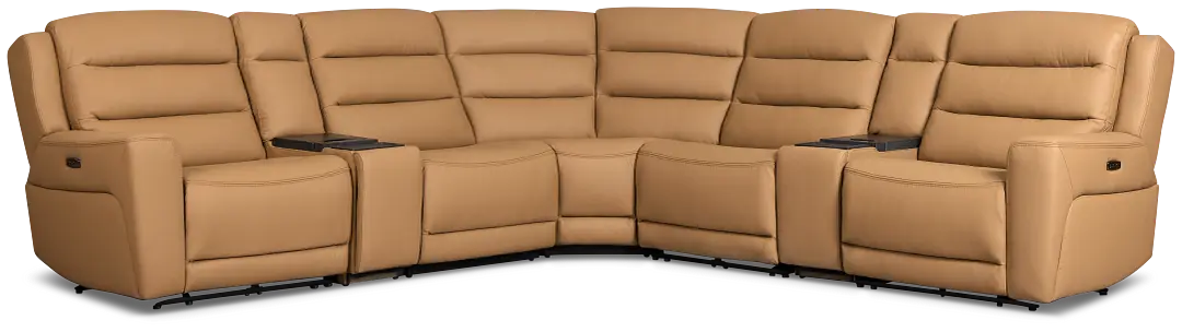 Wilder Brown Leather Large Tri Power Sectional W/refrigerated Console Wilder Brown Leather Large Tri Power Sectional W/refrigerated Console