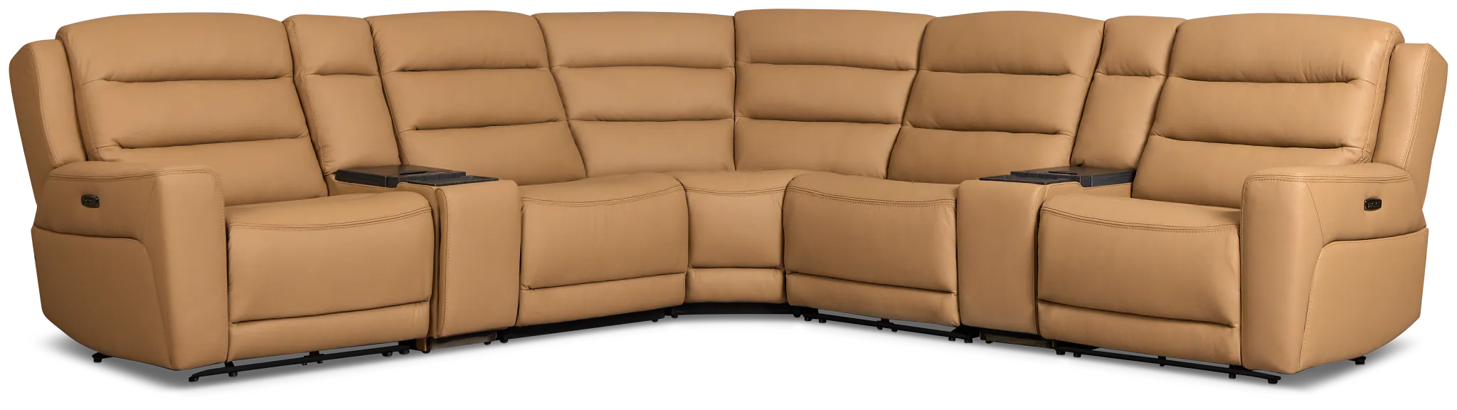 Wilder Brown Leather Large Tri Power Sectional with Refrigerated Console