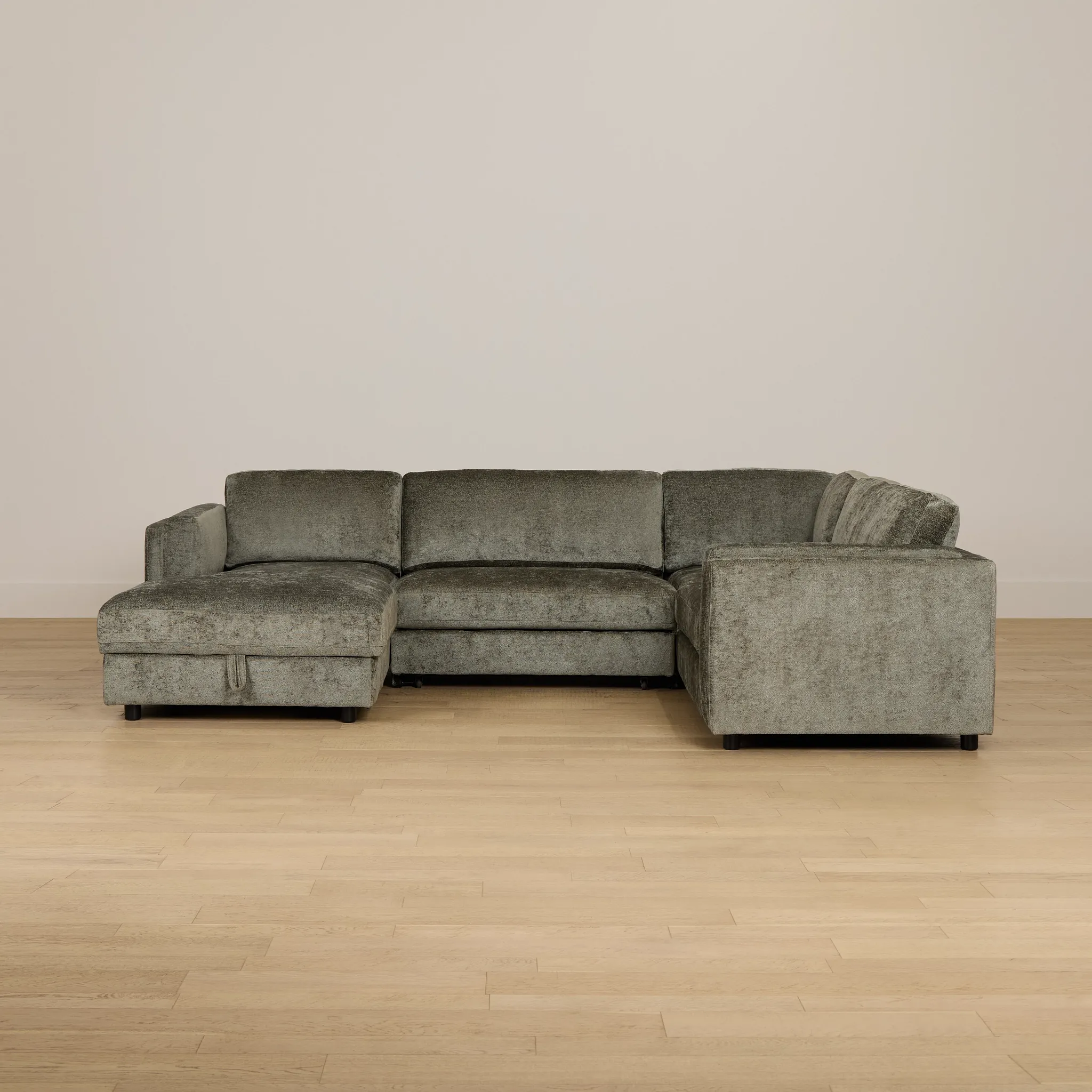 Farren Dark Green Fabric Medium Left Chaise Sleeper Sectional