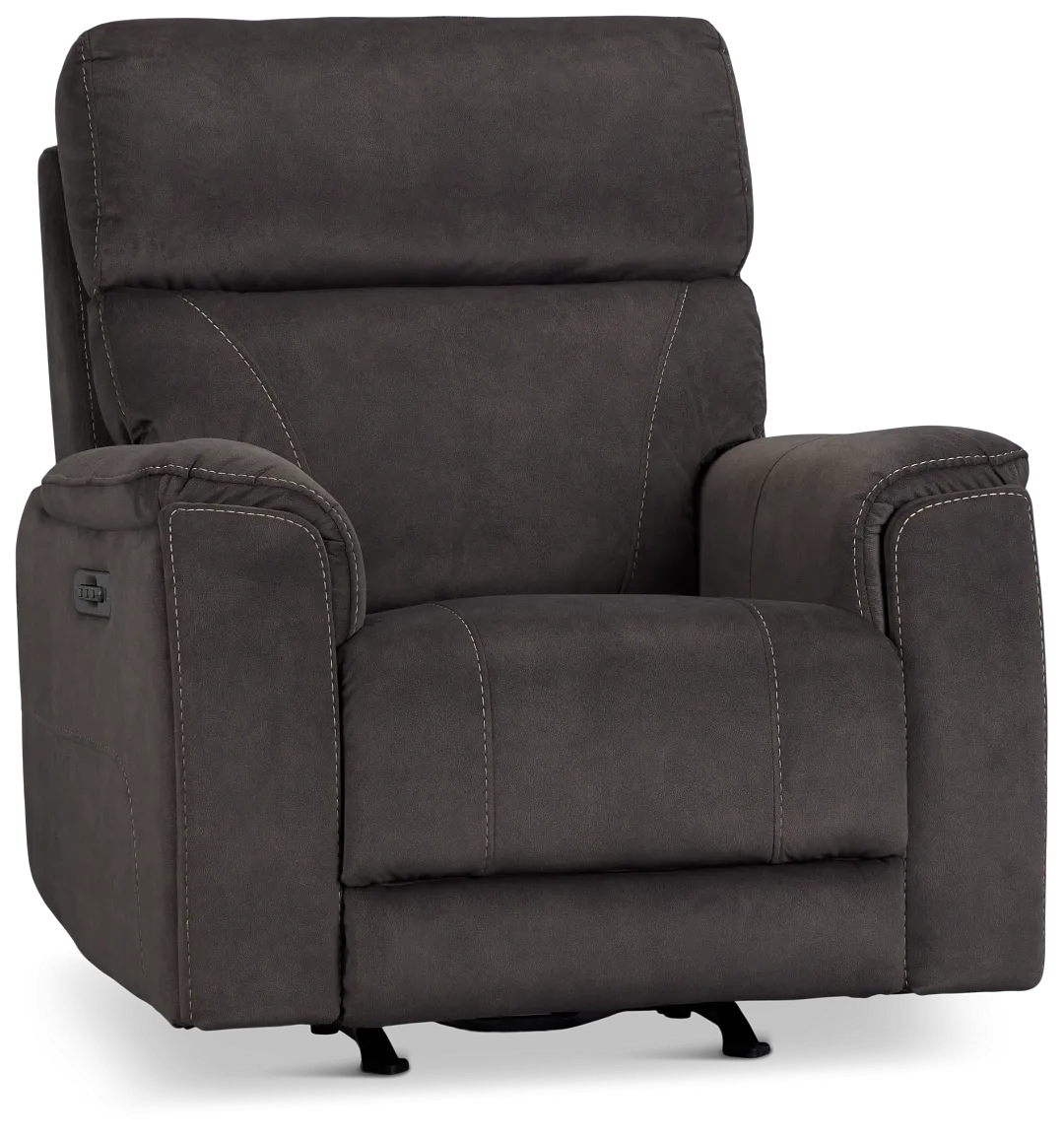 Wells Dark Brown Fabric Power Recliner With Heat And Massage