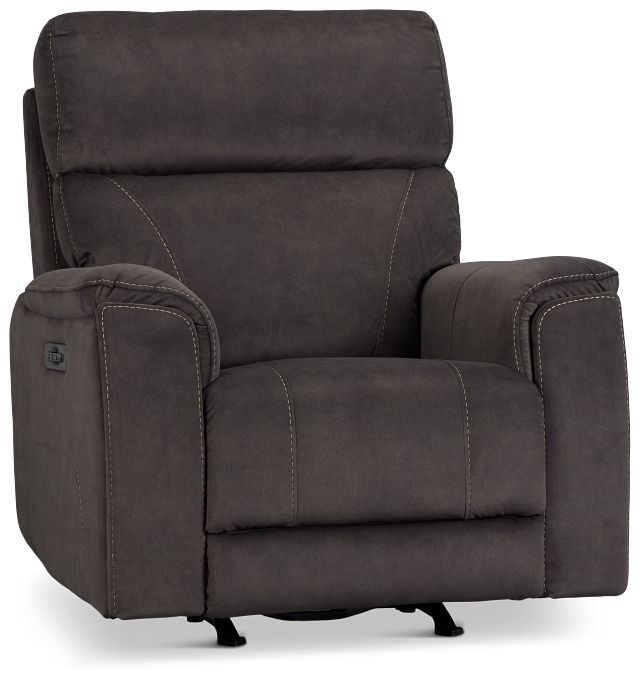 Wells Dark Brown Fabric Power Recliner With Heat And Massage