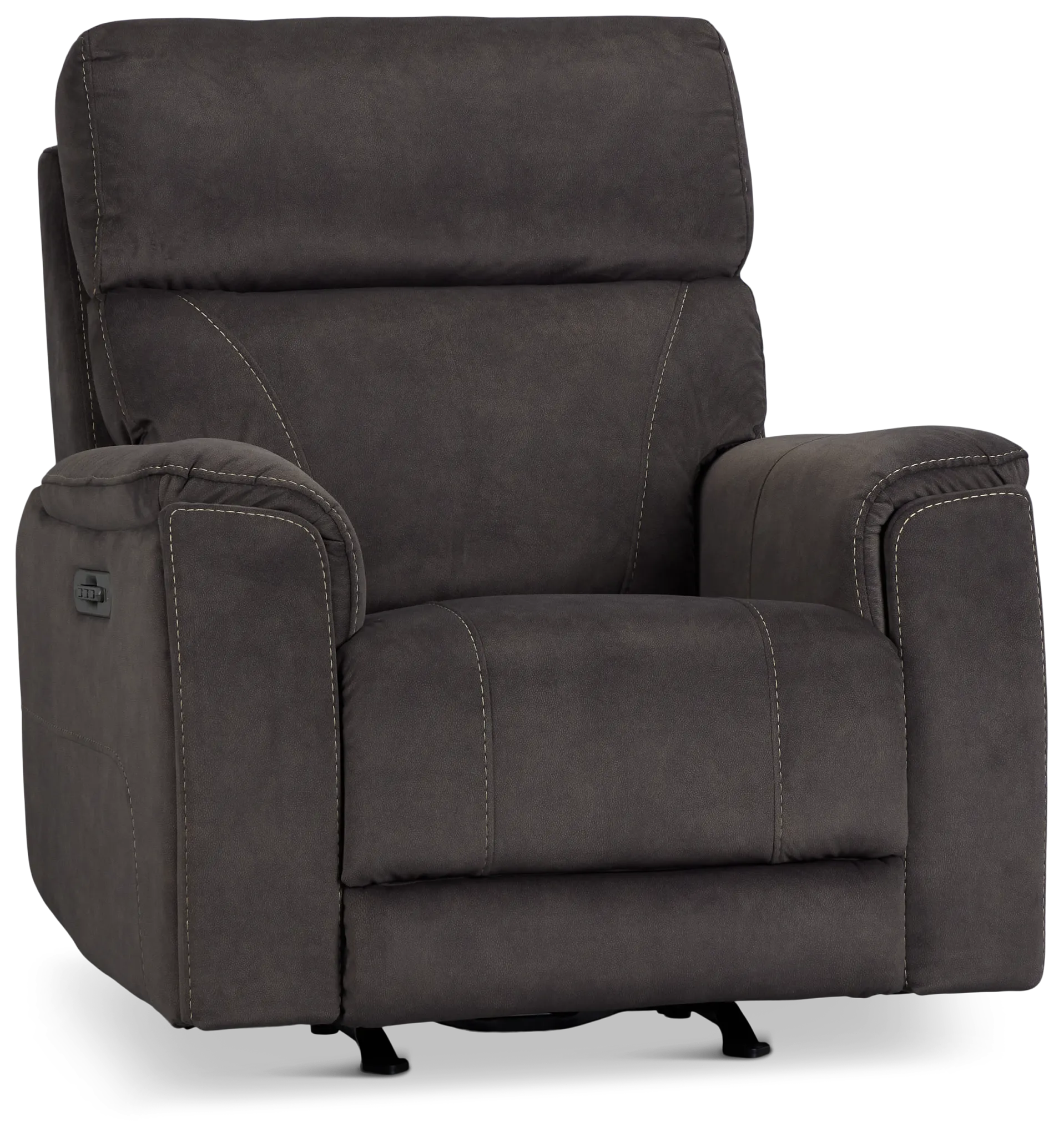 Wells Dark Brown Fabric Power Recliner With Heat And Massage