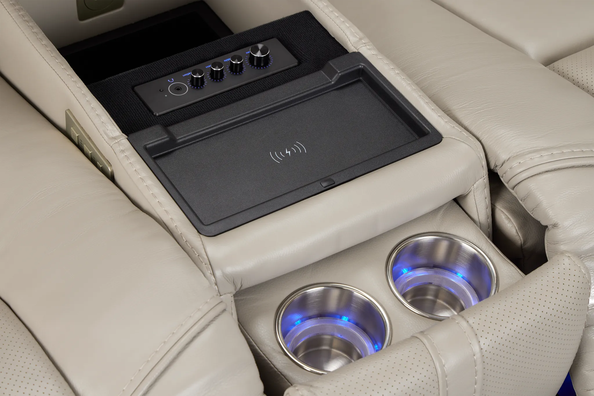 Eclipse Light Gray Lthr/vinyl Power Reclining Console Loveseat W/ Massage