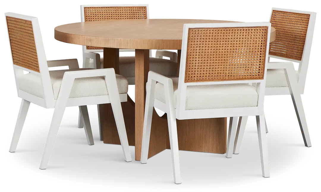 Malibu Light Tone Round Table & 4 Chairs