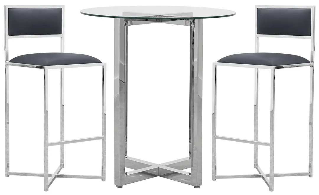 Amalfi Gray Glass Pub Table & 2 Metal Barstools Amalfi Gray Glass Pub Table & 2 Metal Barstools
