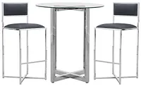 Amalfi Gray Glass Pub Table & 2 Metal Barstools