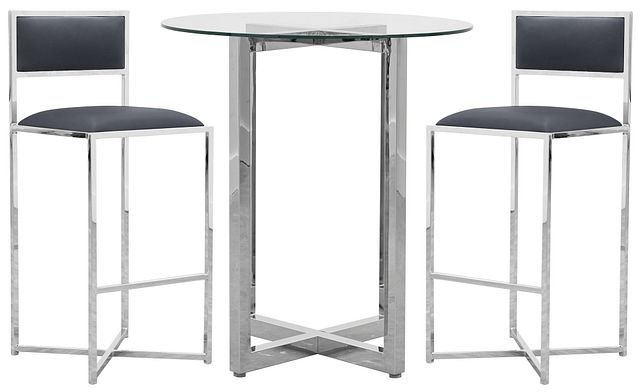 Amalfi Gray Glass Pub Table & 2 Metal Barstools (0)