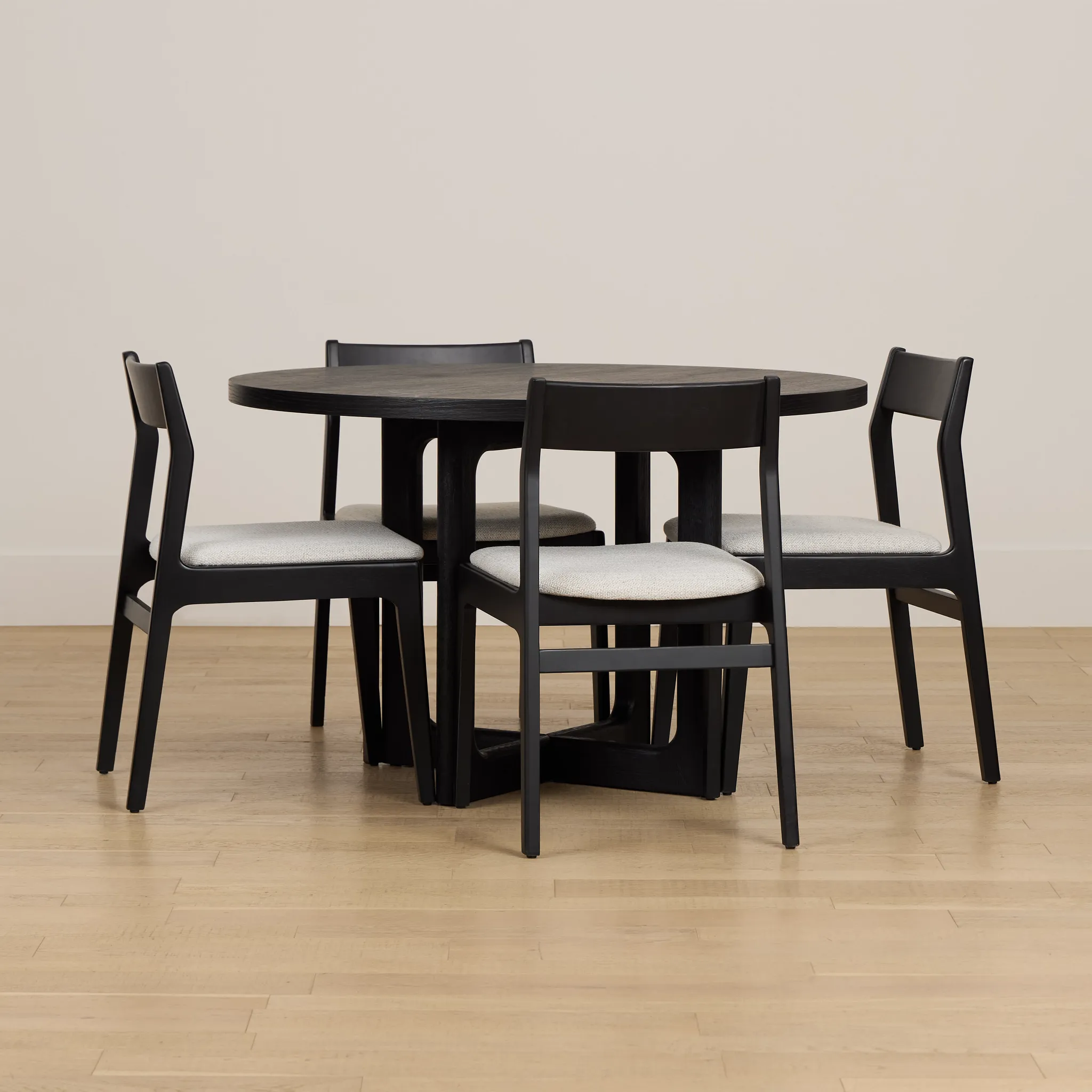 Santorini Black Round Table & 4 Upholstered Chairs
