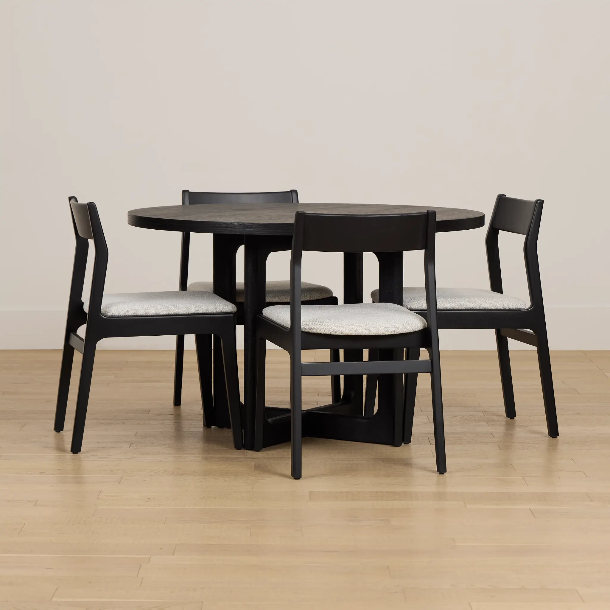Santorini Black Round Table & 4 Upholstered Chairs Santorini Black Round Table & 4 Upholstered Chairs