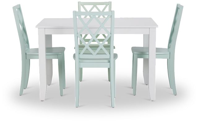 Edgartown White Rect Table & 4 Light Blue Wood Chairs