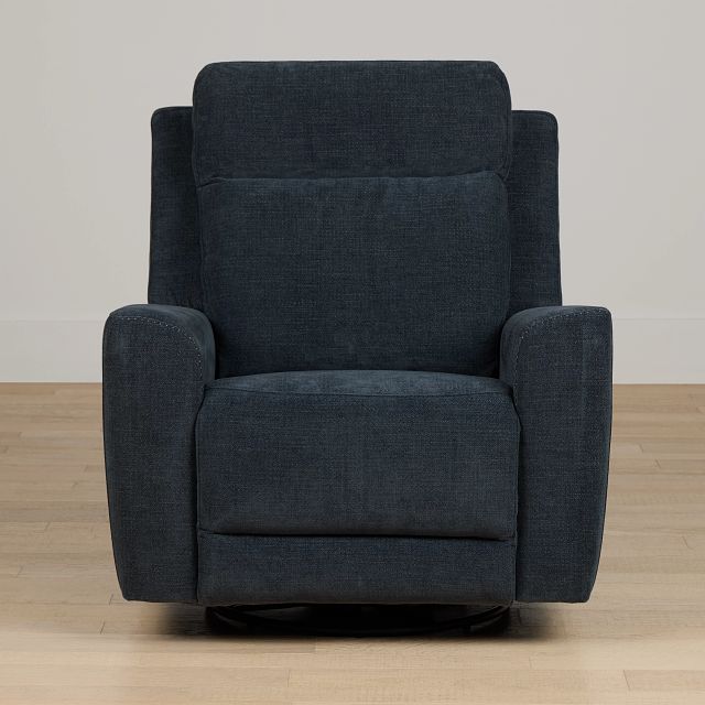 Dean Dark Blue Fabric Power Swivel Glider Recliner