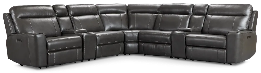 Benji Dark Gray Lthr/vinyl Large Dual Power Reclining Two-arm Sectional